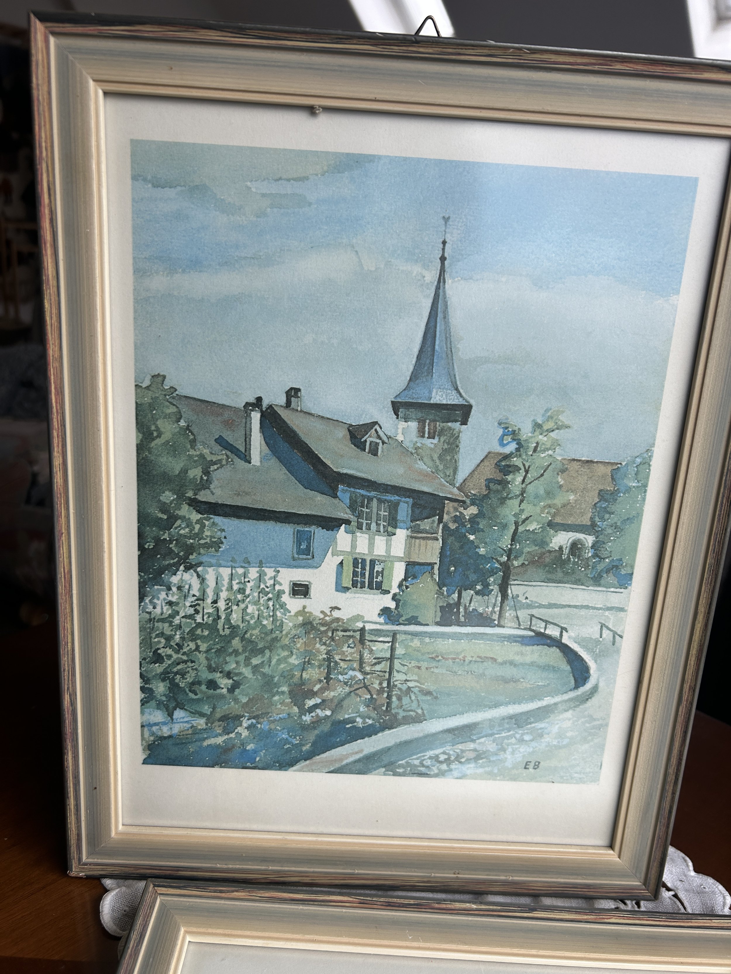 E.B. art LItho (repro)signed Village Church framed orig.1932