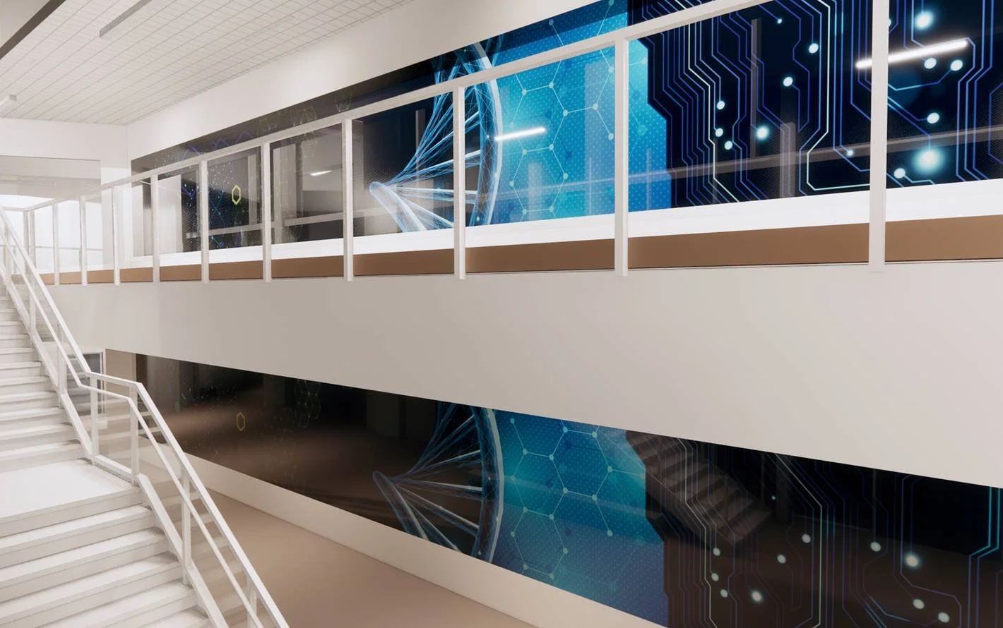 2-story vinyl wall mural for science wing