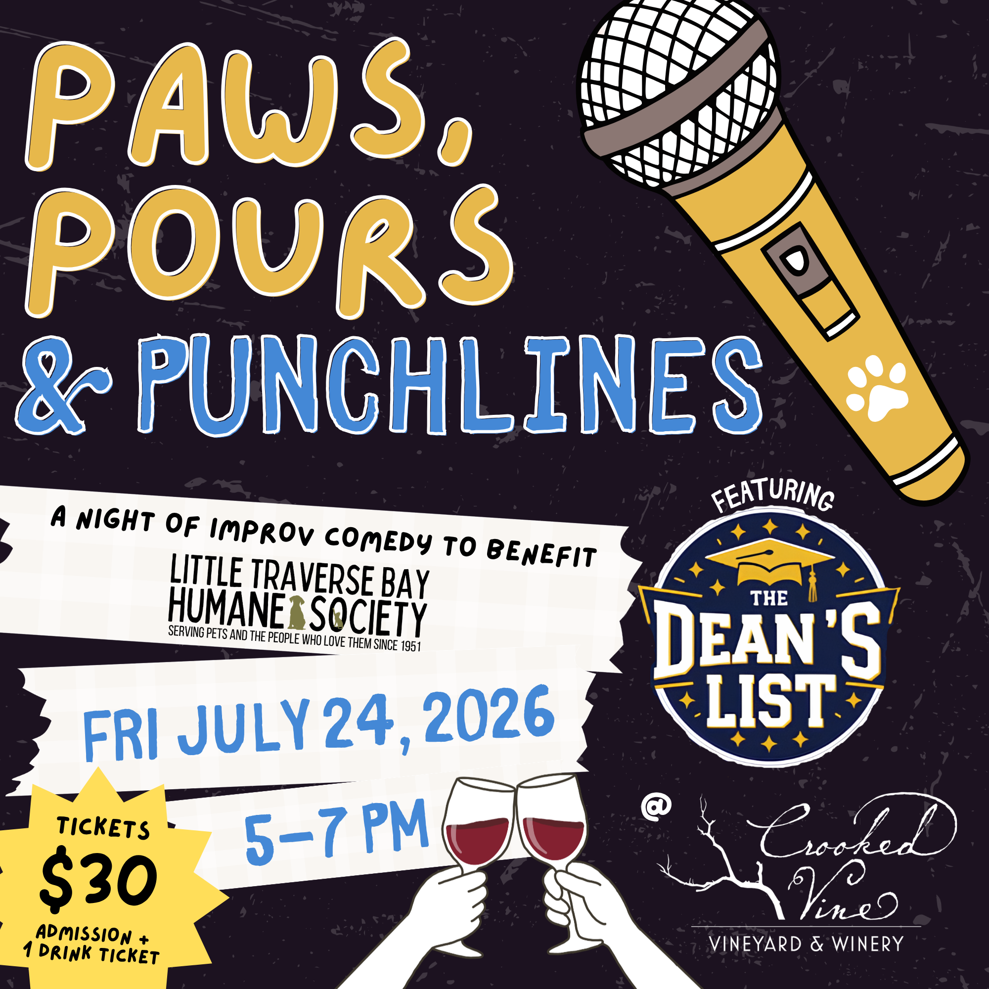 Paws, Pours &amp; Punchlines is coming to Crooked Vine Vineyard &amp; Winery!