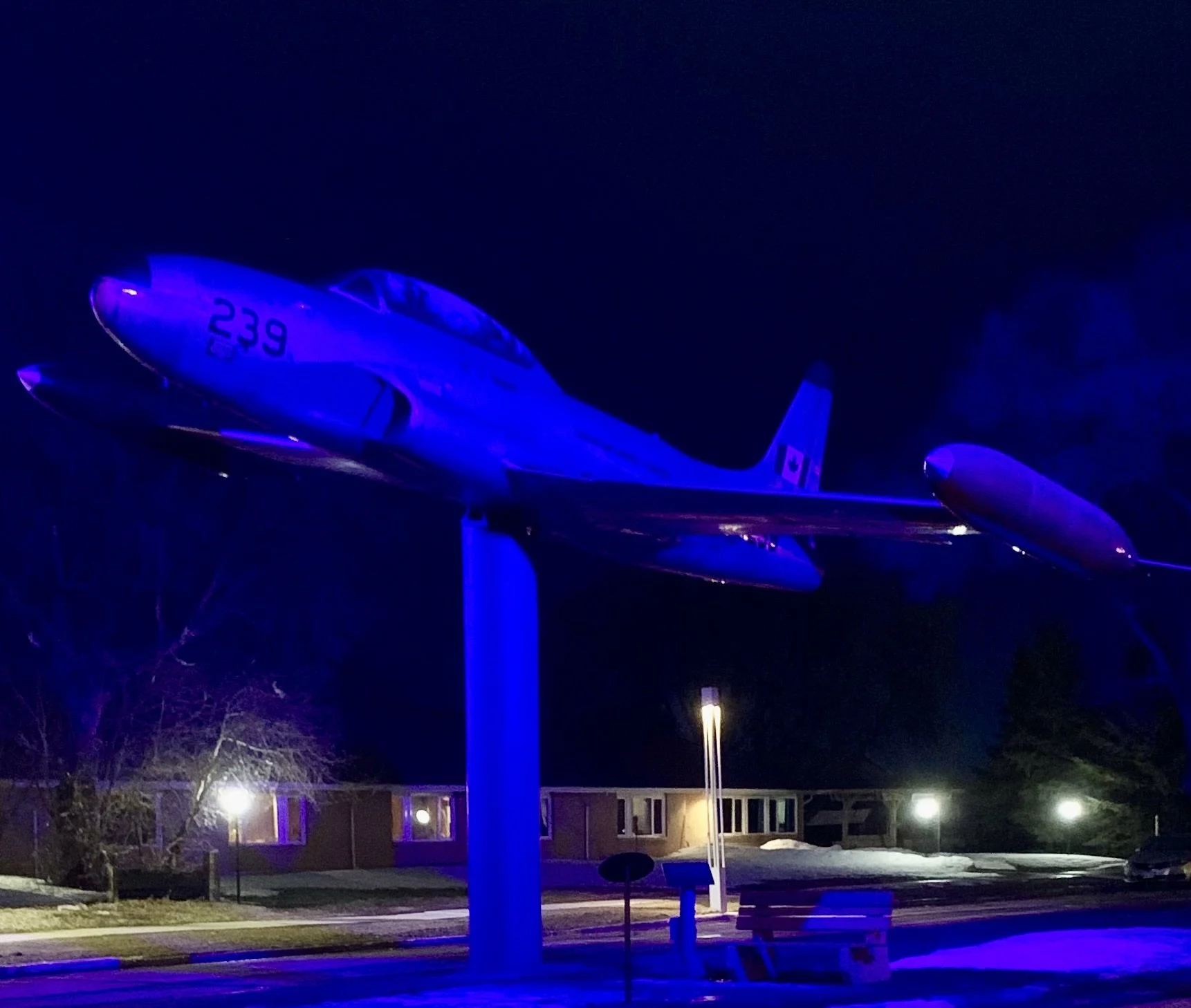 T-33 Silver Star jet monument in Woodhaven Park in Winnipeg, Manitoba