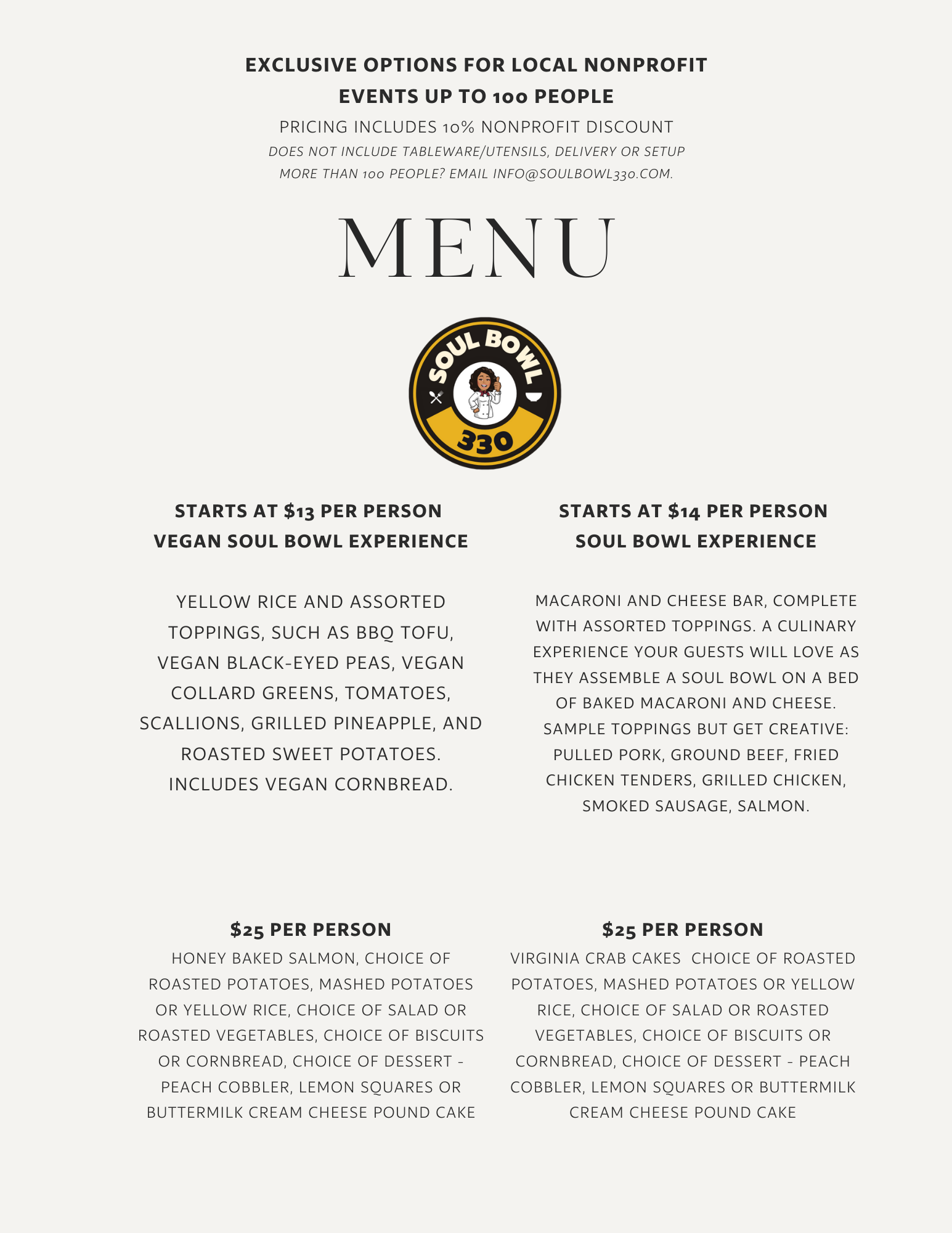 Nonprofit Menus | Elevate Your Fundraiser Today — Soul Bowl 330