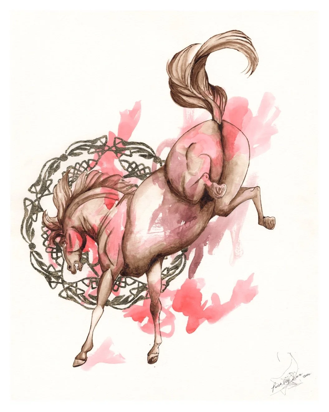Worth the Wait, "Bob"
24 in. H x 18 in. W
Watercolor, ink and gold leaf on paper
2022
2022 EQUUS Film & Arts Fest WINNIE Winner