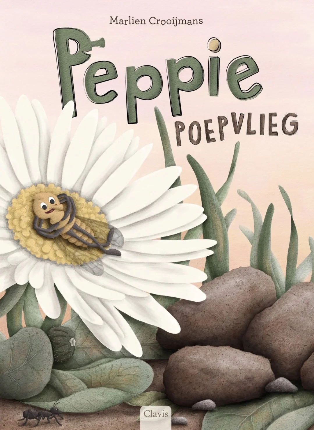 Cover Peppie poepvlieg. Prentenboek. Boerderijdieren, doorzetten, jezelf zijn, samenwerking, rijm. Marlien Crooijmans kinderboeken.
