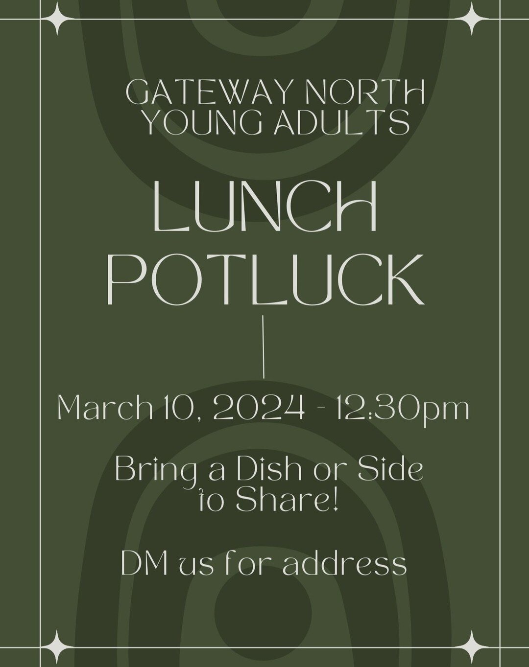 THIS SUNDAY...we will be having a LUNCH POTLUCK.

Bring a dish or side to share! 
DM us for the address :)