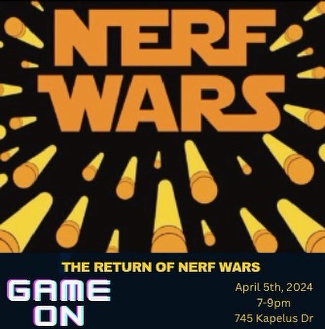 See you Friday for Nerf Wars and Alpha!
BRING YOUR NERF GUNS! 
7-9pm
745 Kapelus Dr
$1 for snacks