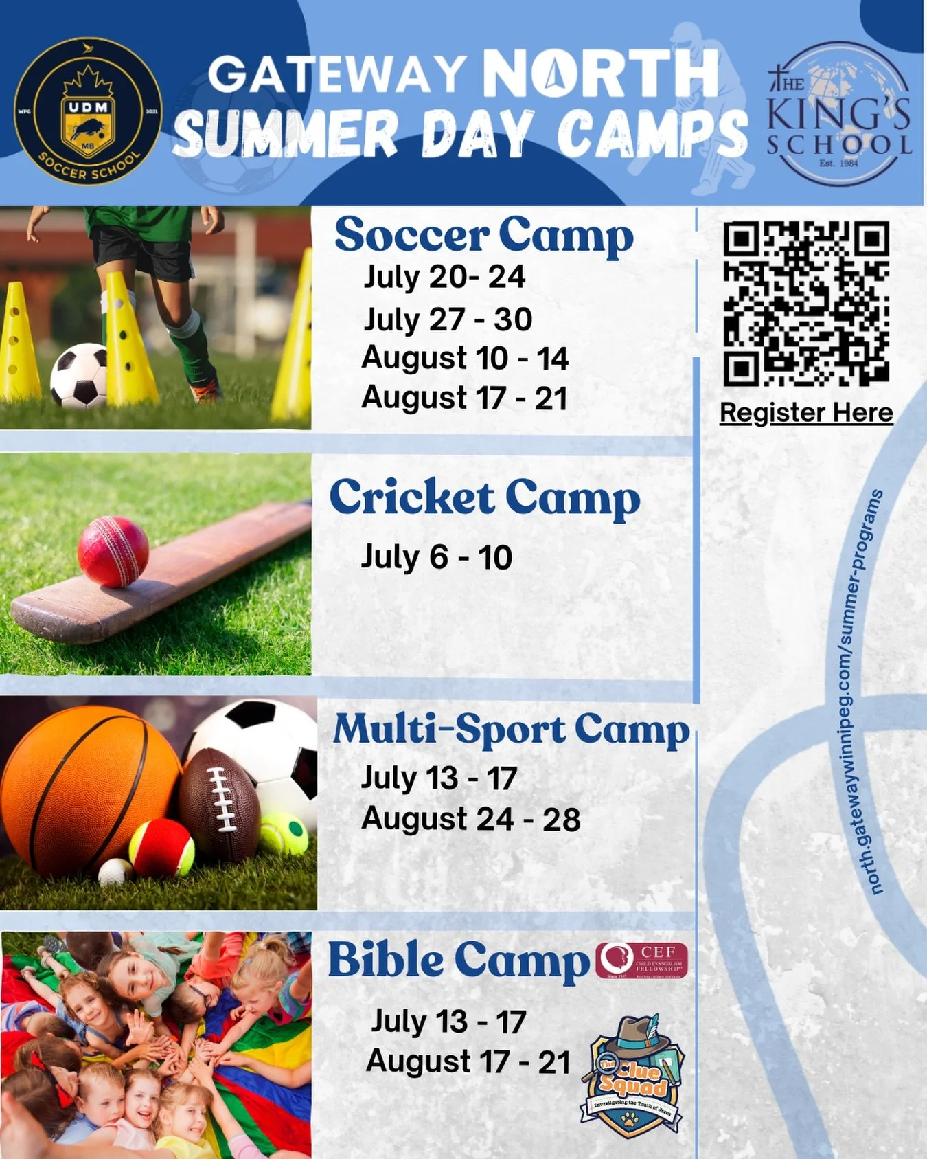 We are excited to be partnering with @thekingsschoolwpg and @udm_soccer_school to bring you SEVEN WEEKS of SUMMER DAY CAMPS for children and youth ages 6-15!

Camps vary in price and activity, making it a &ldquo;choose your own adventure&rdquo; summe