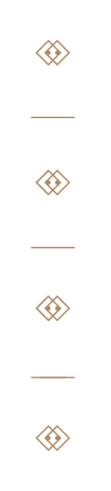 Vertical arrangement of three geometric designs resembling diamonds with cross patterns, separated by horizontal lines, in a minimalist style.