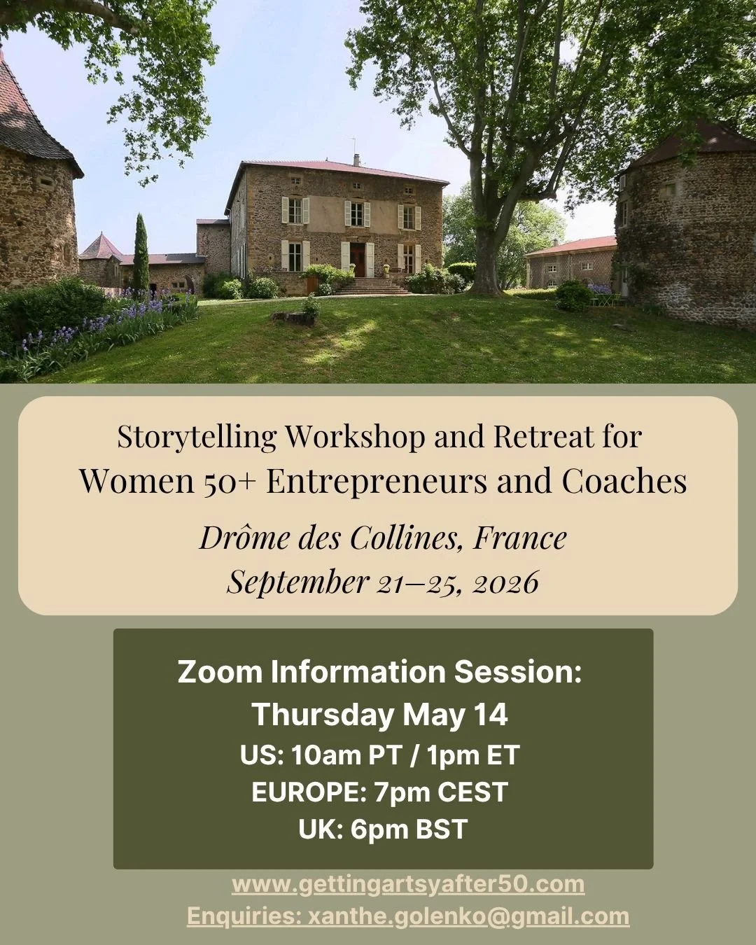 Join me for an information session about my upcoming Women&rsquo;s Storytelling Retreat in France.

Designed for women entrepreneurs, founders, coaches, and creatives, this retreat is a space to reconnect with your purpose, refine your story, and exp