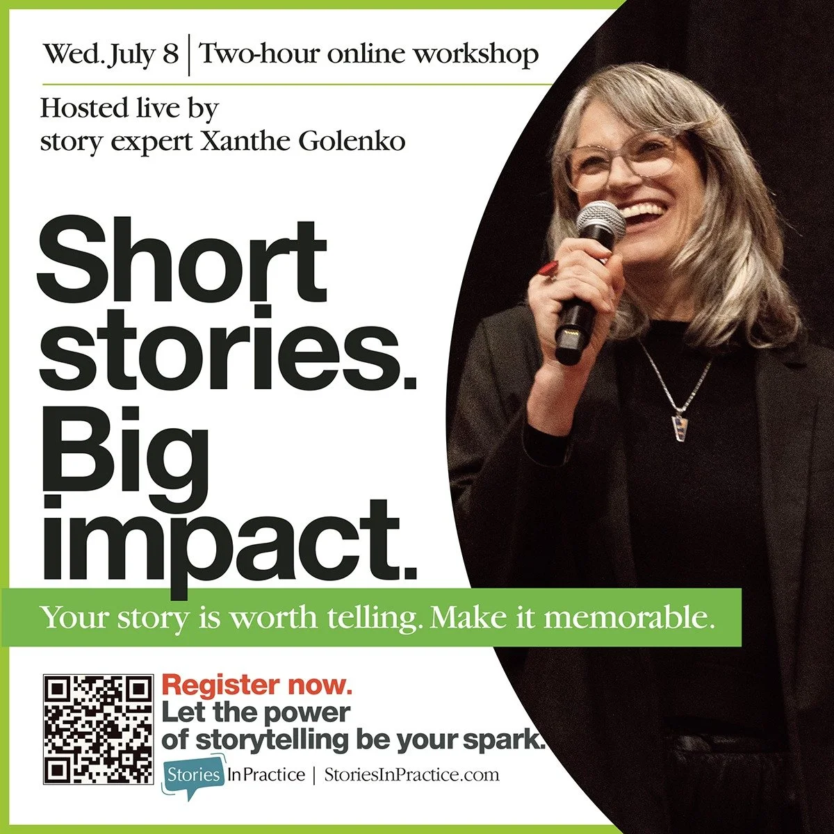 I'm hosting Short Stories. Big Impact again &mdash; this time at a more friendly time for participants in Australia, Europe, and the UK.

Whether you run a business, teach, coach, lead, or create, your ability to tell a compelling story can transform