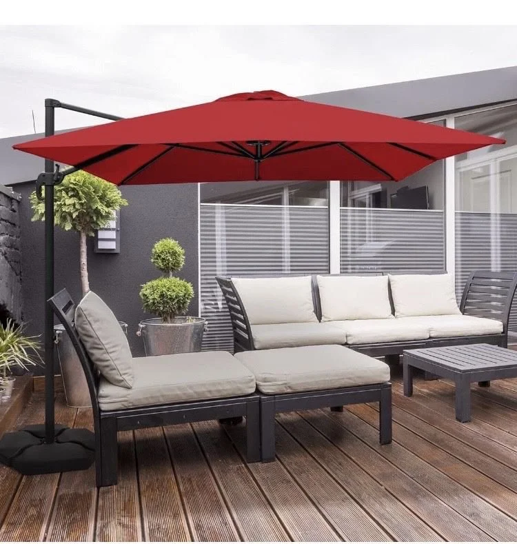 New Red 9 x 12.5 ft. Rectangular Offset Patio Cantilever Hanging Outdoor Umbrella