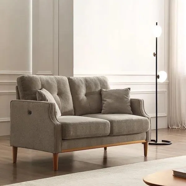 New 56.7 in. Cream Modern 2-Seater Loveseat with USB Charging Port