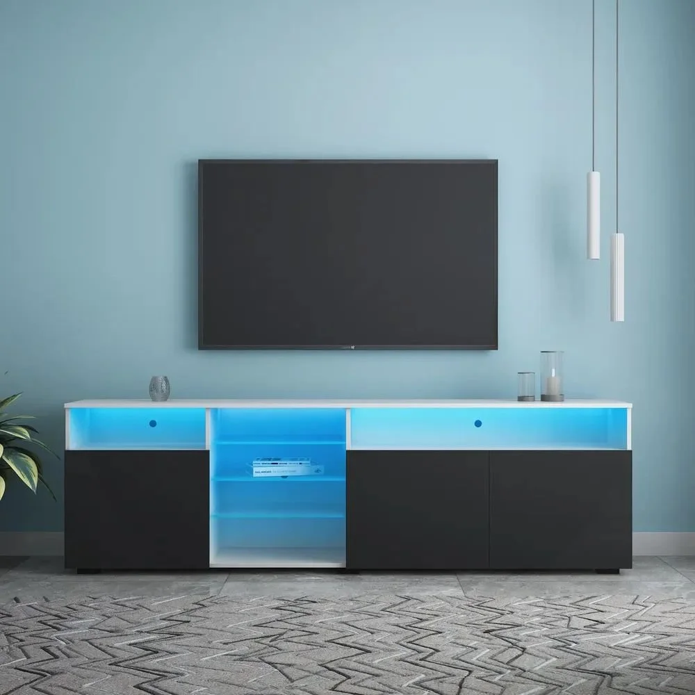 New TV Stand High Gloss Doors Modern TV Stand LED (White/Black)