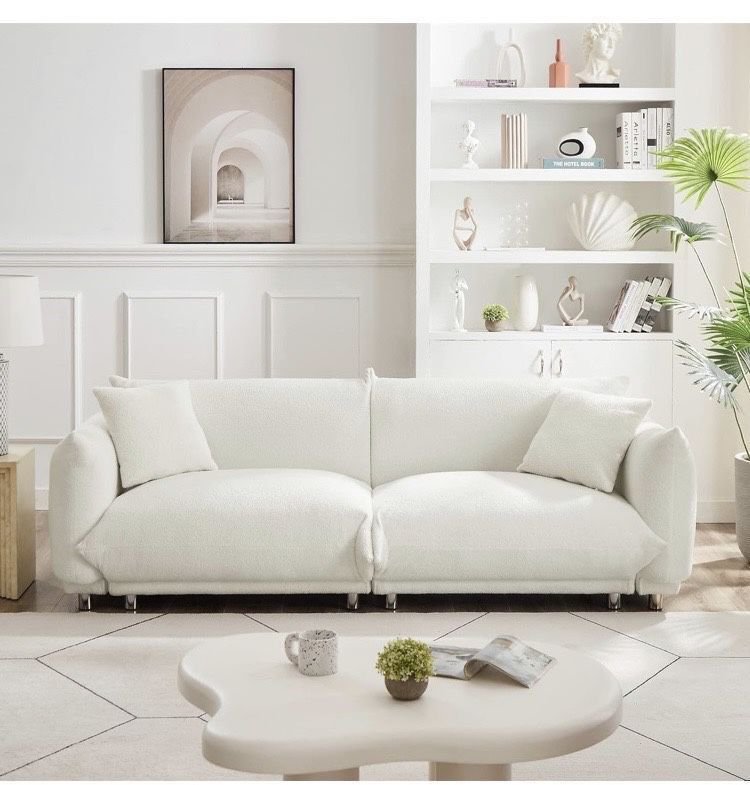 New Mid Century Modular Sectional Couch Fabric Upholstered 3 Seater, White