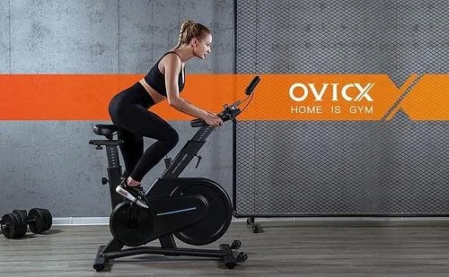 New OVICX Q200C Comfortable Home Workout Exercise Bike with Customizable Seat & Bullhorn Handlebars, Digital LCD w/Real Time Stats & No Slip Cage Pedals