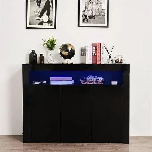 *CLEARANCE* New 51.2 TV Stand with LED Lights, Modern High Gloss, 3 Door