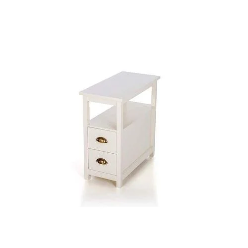 New Single Phi Villa White Accent MDF Side Table with 2-Drawers (1 bright white, 1 off white build)
