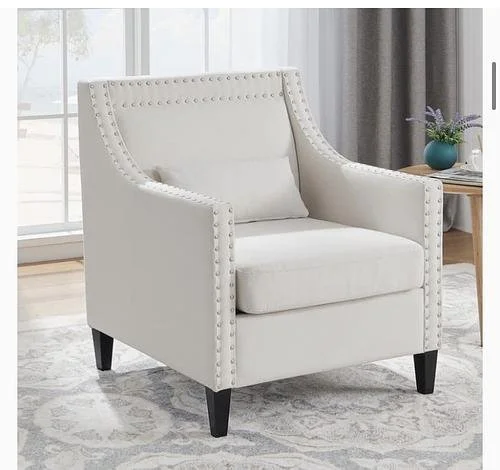 New Beige Mid Century Modern Chair Wingback Arm Chair with Nailheads