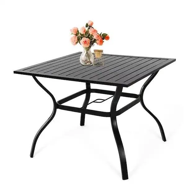 New Black 37 in. Square Metal Outdoor Dining Table with 1.57 in. Umbrella Hole