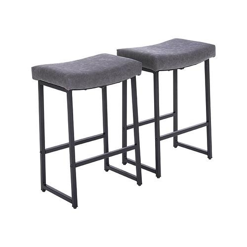 New GREY Saddle Design PU Leather Bar Stool with Sturdy Metal Frame Set of 2