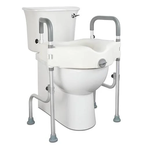 New Raised Toilet Seat with Handles Height Adjustable Legs for Elongated Standard Toilets 300 lbs Heavy Duty