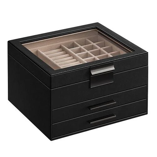 New 3 Layer Jewelry Box with Glass Lid