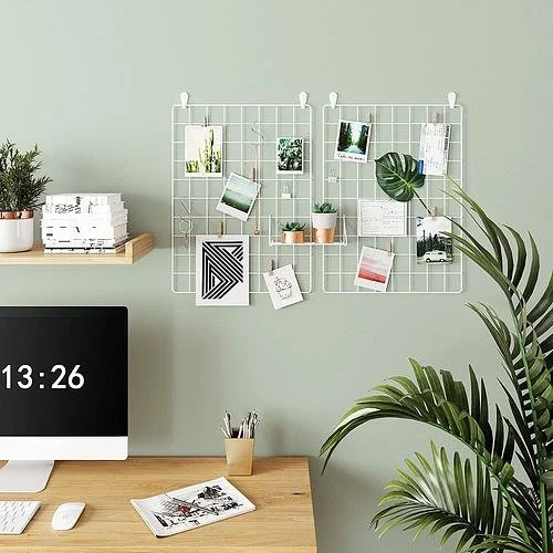 New White Grid Panels Photo Wall Display Metal Mesh Wall Decor DIY Hanging Picture Wall