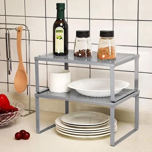 New Set of 2 Cabinet Shelf Organizers Grey