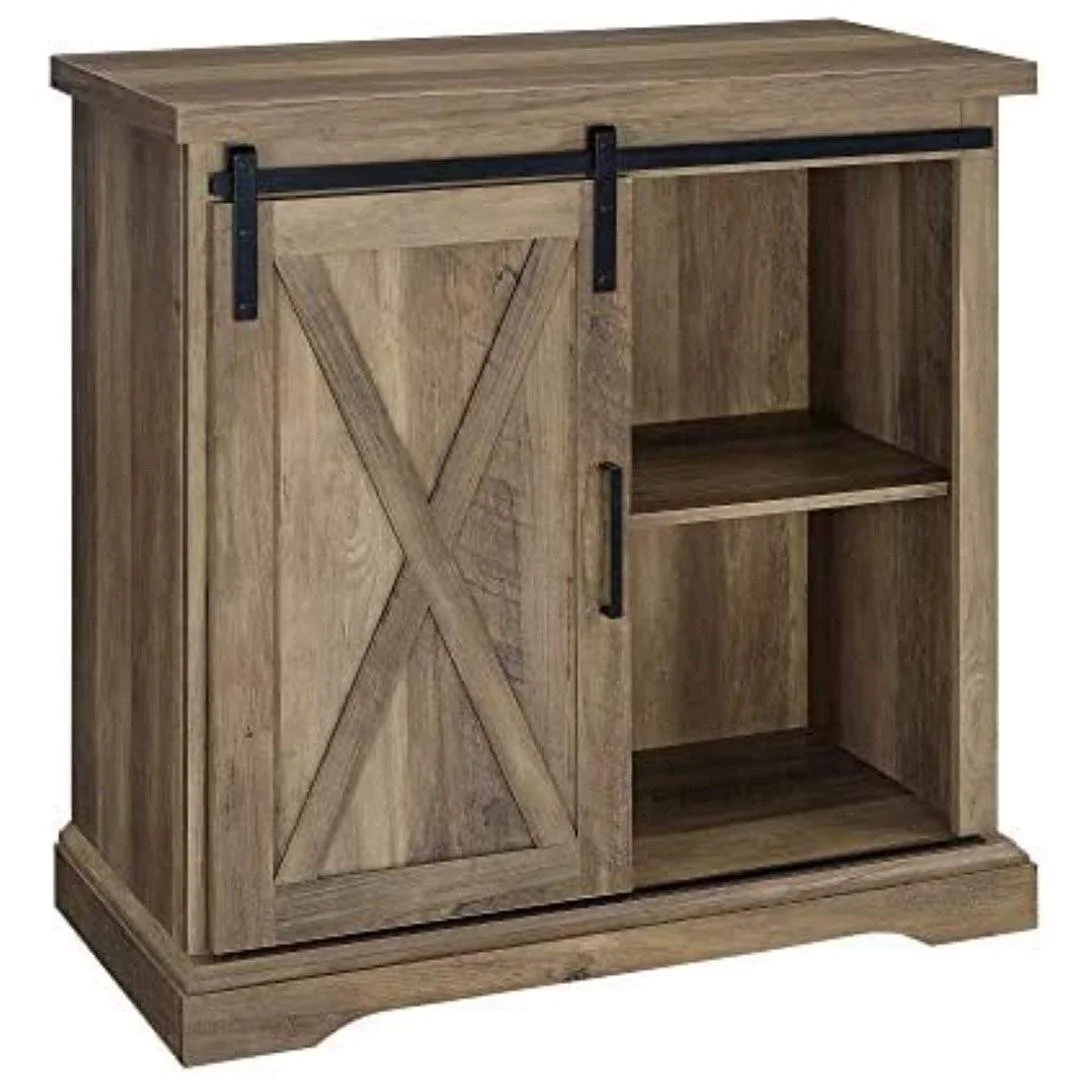 Vingli New Farmhouse Sliding Barn Door Storage/Buffet Cabinet, Light Oak (see description)