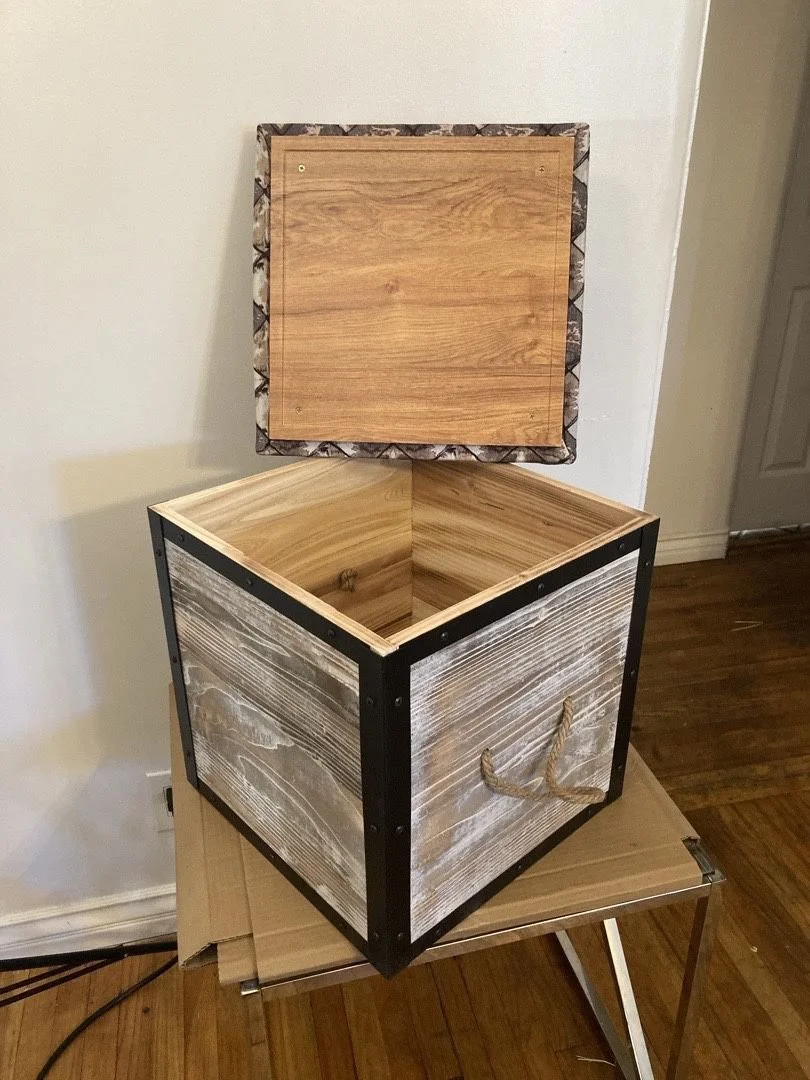 New Wooden Storage Chest/Ottoman, Natural and White