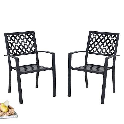 New Black Stackable Elegant Metal Patio Outdoor Dining Chair (2-Pack)