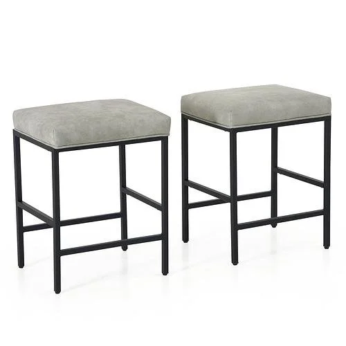 New Gray Square Counter Height Bar Stools with Metal Frame Set of 2