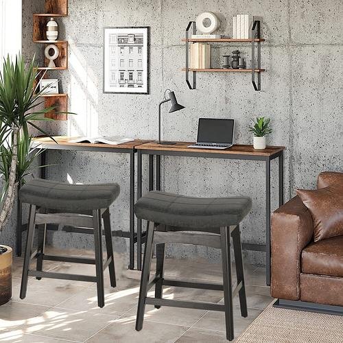 New Saddle Seat Bar Stools Set of 2 Counter Height Barstool Solid Leg Faux Leather, Grey