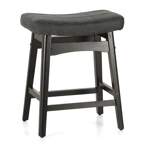 New Saddle Design PU Leather Bar Stool with Wood Legs Black