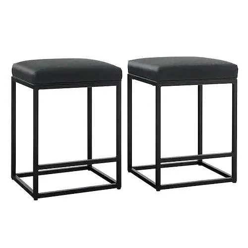 New 24 in. Black Leather Cushion and Black Metal Frame Bar Stool, set of 4