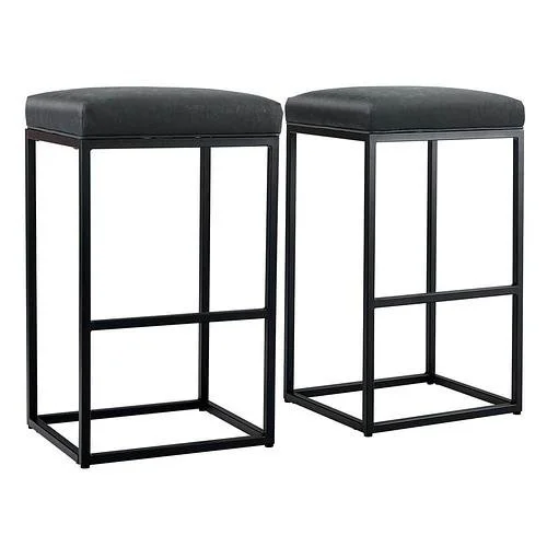 New 30” Metal and Padded Seats Bar Stools Footrest Backless Faux Leather Set of 2