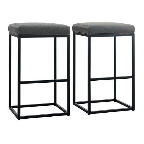 New Set of 2 Gray faux Leather Barstools with Metal Frame