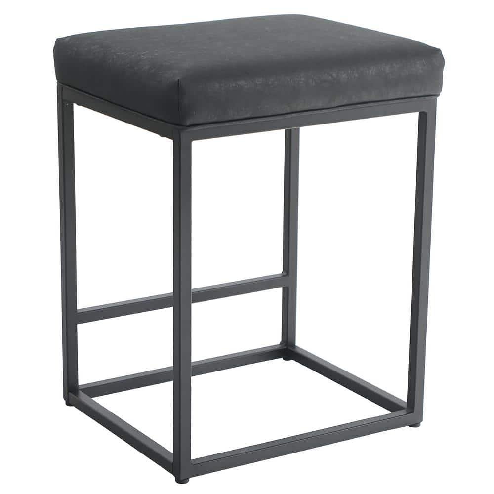 24in Black Backless Metal Frame Bar Stools with PU Leather Black