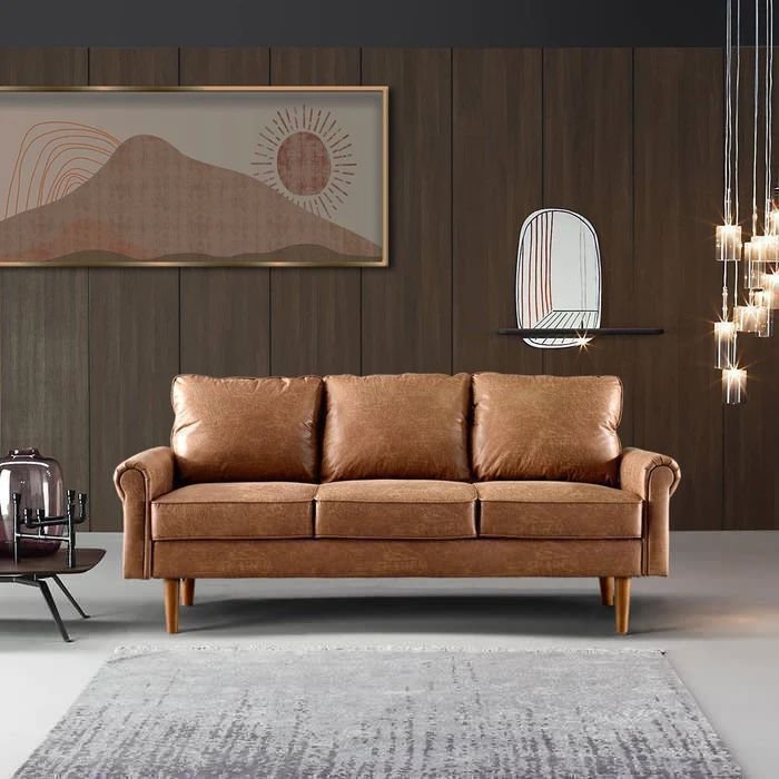 New Ovios Upholstered Suede Fabric Mid-century Sofa - Brown