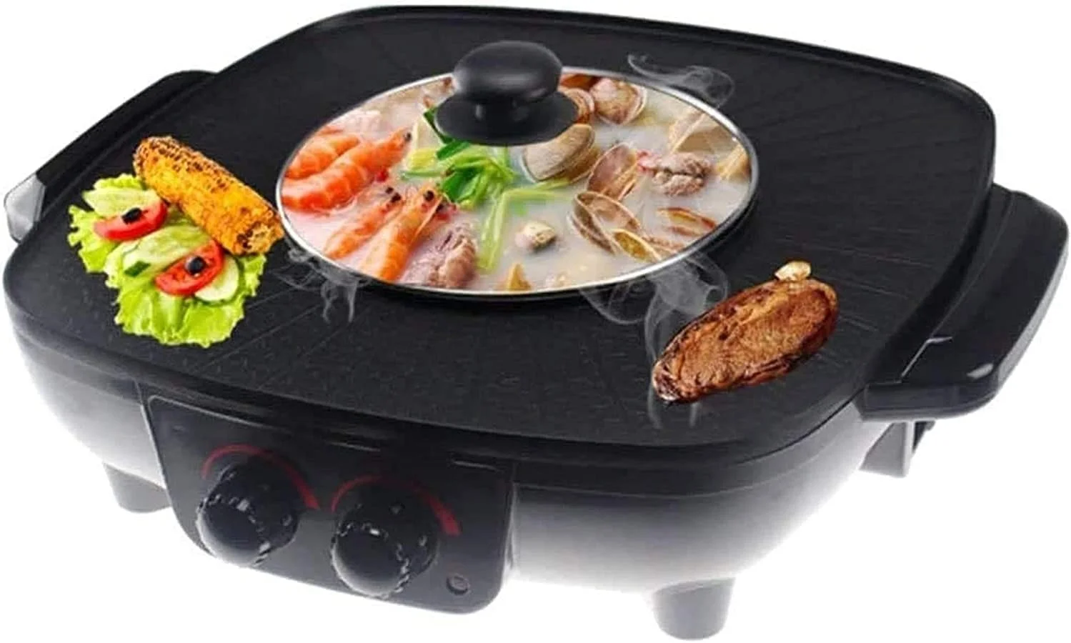 New Electric Skillet, Integrated Cooker Pot, Electric Hot Pot Electric Barbecue Electric Baking Pan