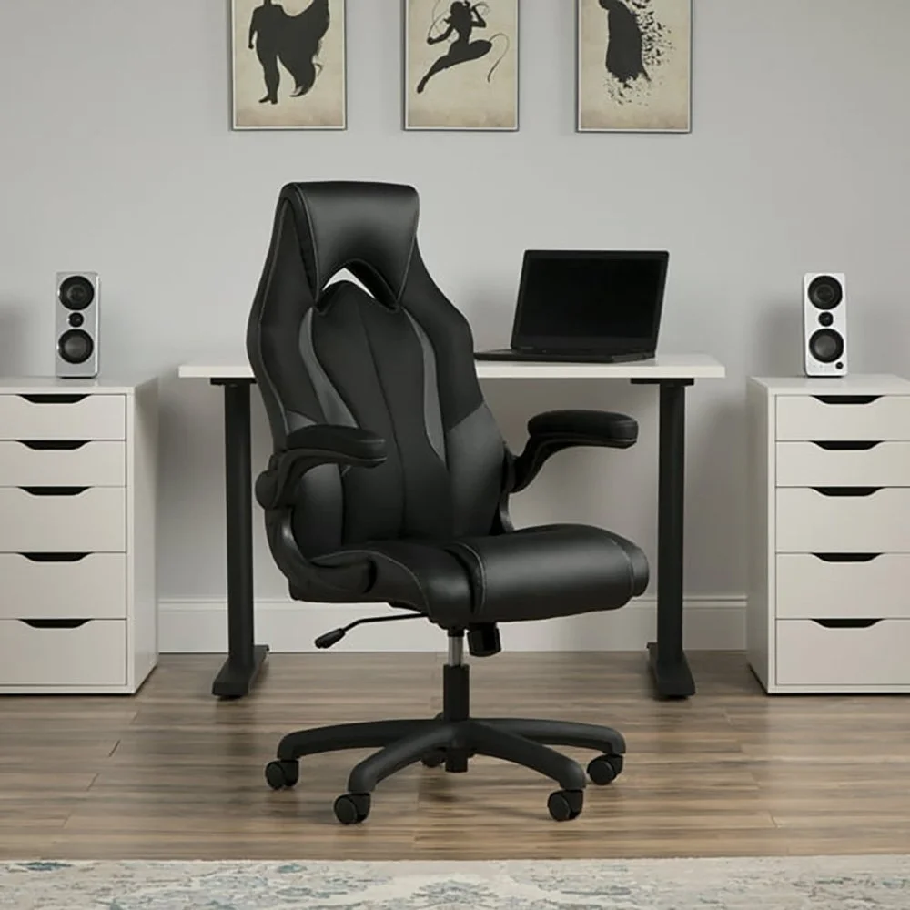 New Office Gaming Chair High Back Leather Computer Chairs Ergonomic Height Adjustable, Black