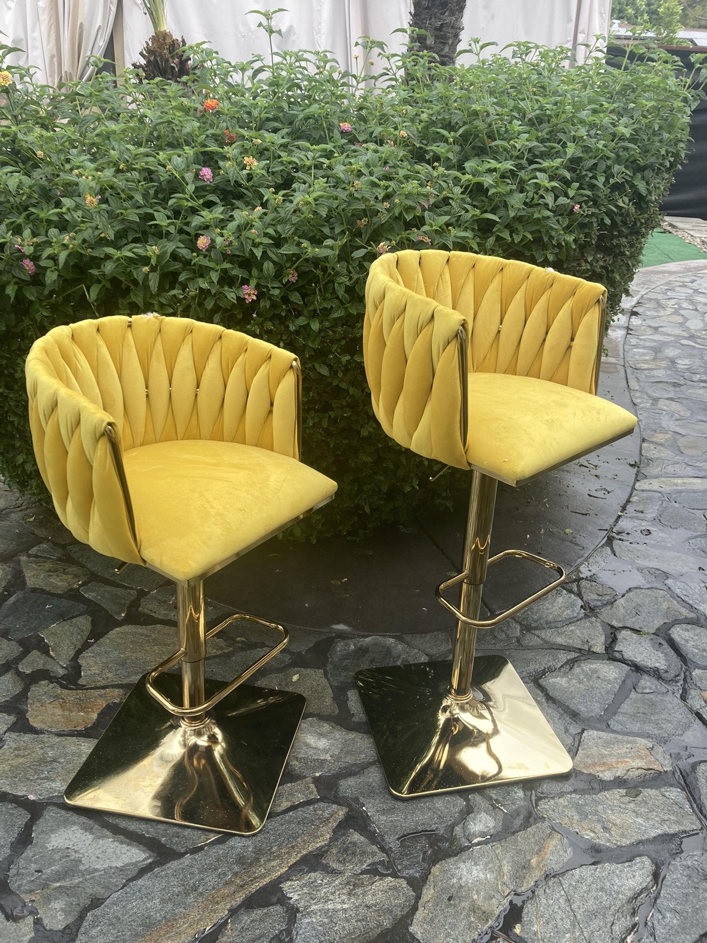 Set of 2 Vintage Bar Stools with Back and Footrest Counter Height Dining Chairs
