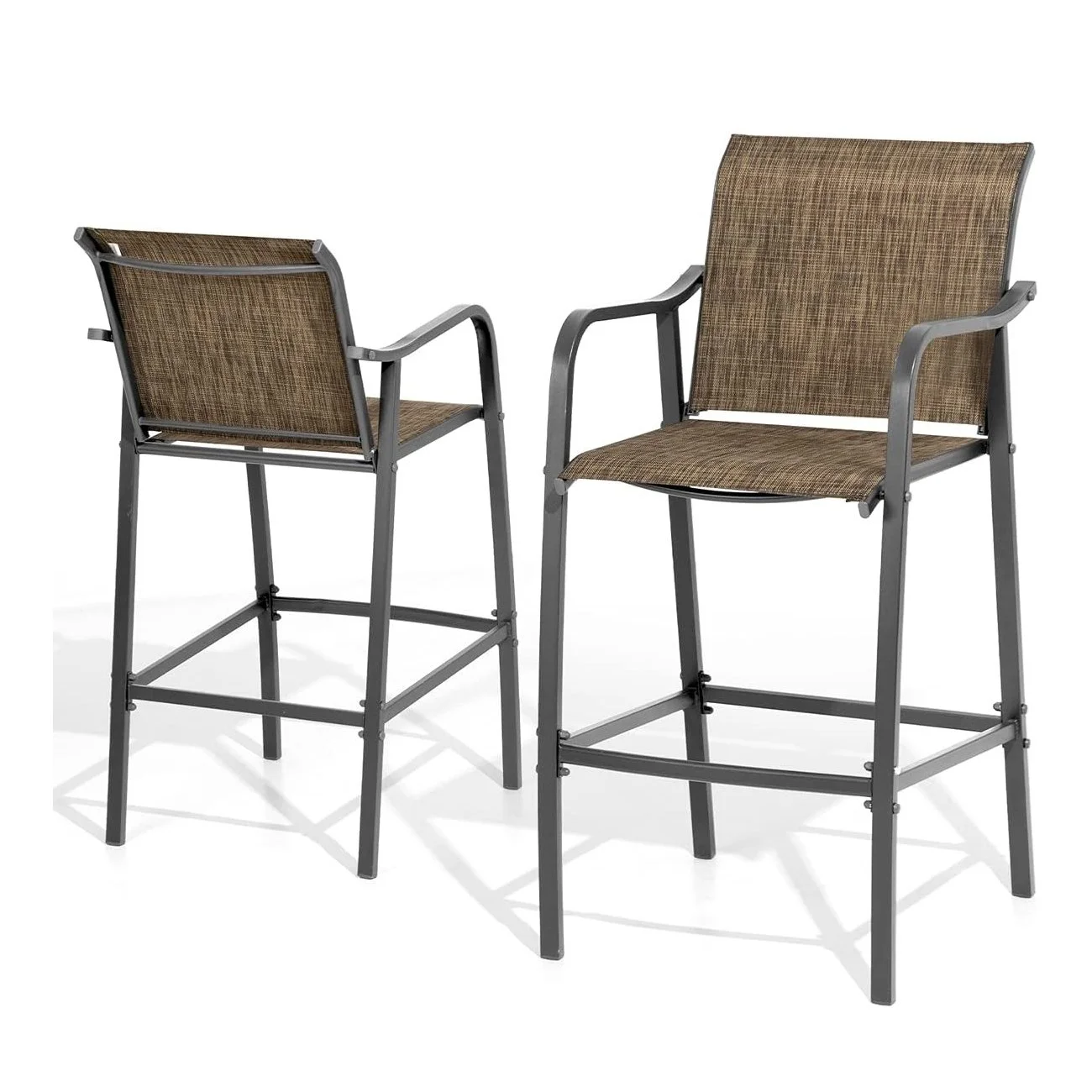 Set of 2 Dark Brown Iron Frame Stationary Bar Stool Chair with Brown Mesh Seat