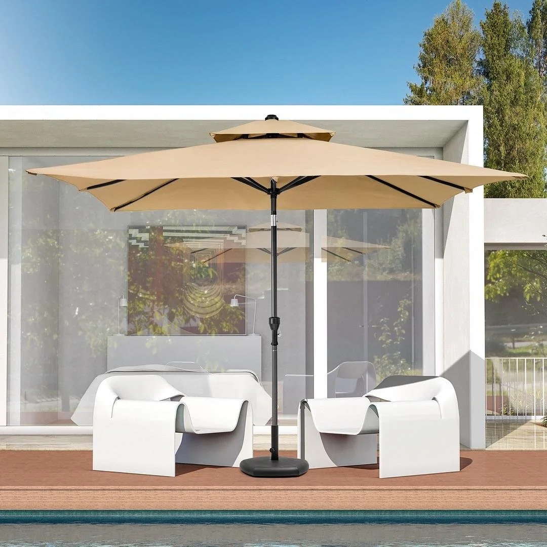 9 x 5 FT Extra Large Rectangular Patio Tilt Umbrella (Aluminum, Solid) with Double Top