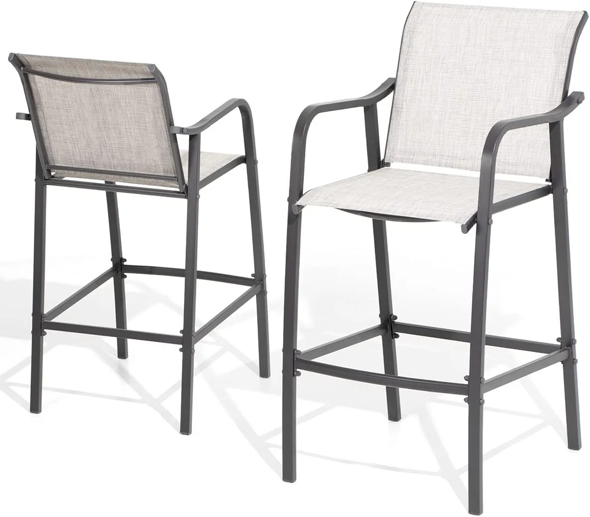Set Of 4 Outdoor Metal Bar Stools, Grey And Brown