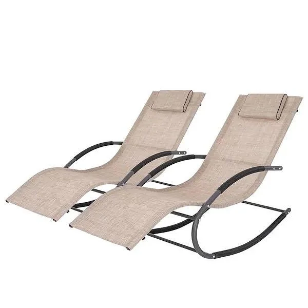 Set Of 2 Pellebant Patio Lounge Rocking Chair , Beige