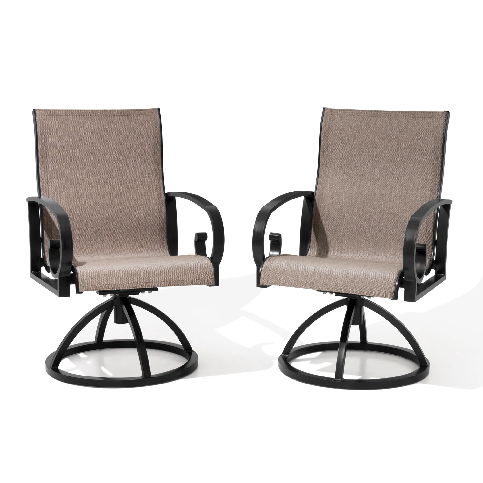 Set Of 2 Outdoor Aluminum Swivel Dining Chair With Brown Metal Frame