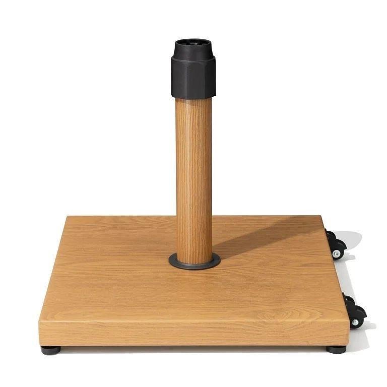 40 lbs Teak Wood Cantilever Umbrella Base Square Stand With Wheels