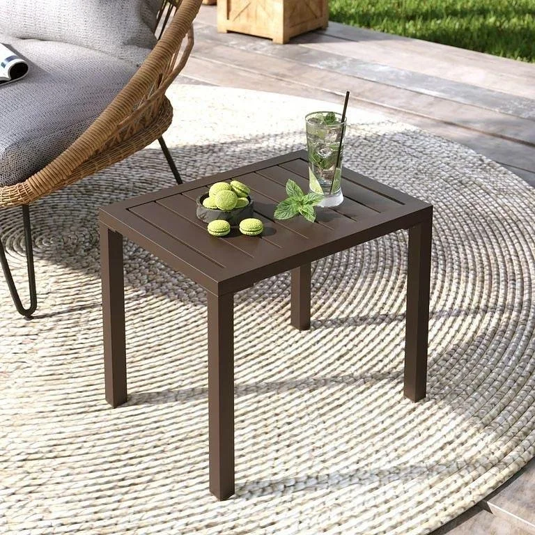 Rectangular Aluminum Side Table Patio Small End Table Brown