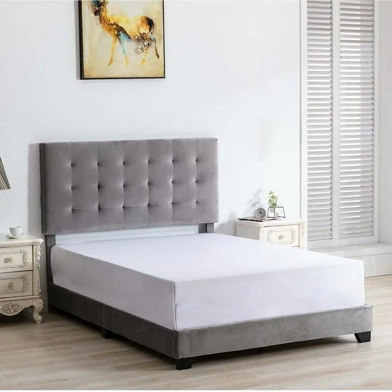 Grey Full Size Velvet Bed Frame