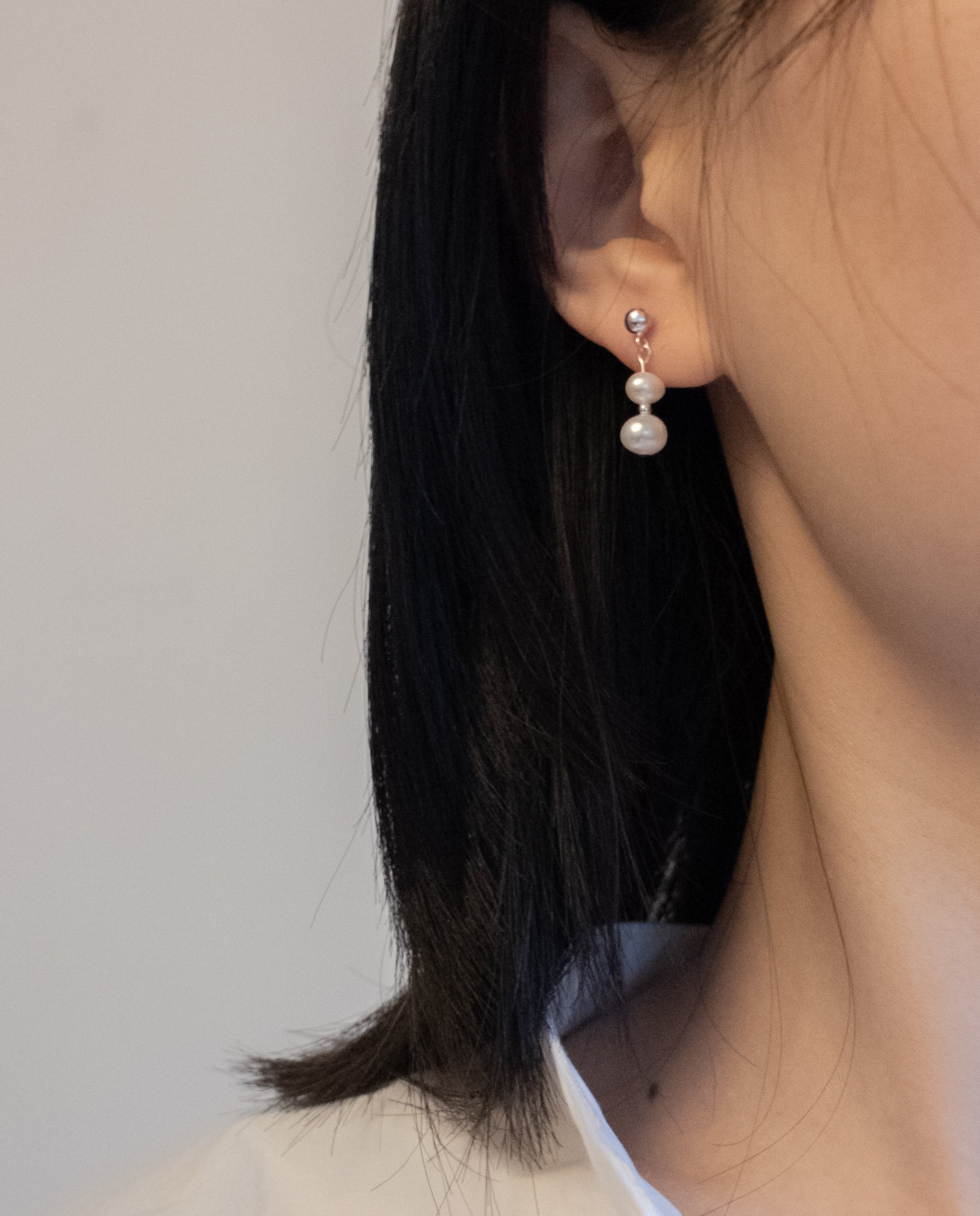 '3-beads' Freshwater Pearl Earrings